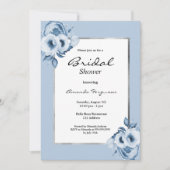 Brautparty staubblaue Blüten Silber Einladung (Vorderseite)