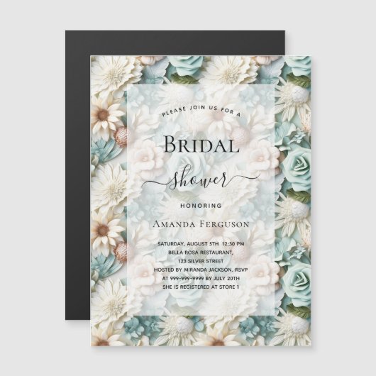 Brautparty staubige grüne Blumen Luxus Magneteinladung (Vorne/Hinten)