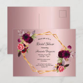 Brautparty staubige Rose Bordeaux Einladung Postkarte (Vorne/Hinten)