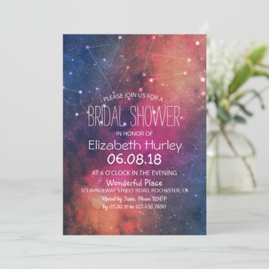 Brautparty-Sternennebel Einladung (Stehend Vorderseite)