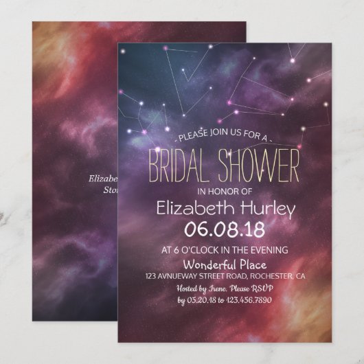 Brautparty-Sternennebel Einladung (Vorne/Hinten)