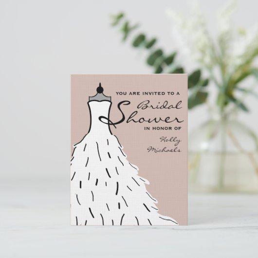 Brautparty - Stilvolles Hochzeitskleid - Farbe Einladung (Stehend Vorderseite)