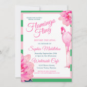 Brautparty Stripe Grün Flamingo Fling Einladung (Vorderseite)