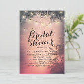 Brautparty Summer Beach Palm Tree String Light Einladung (Stehend Vorderseite)