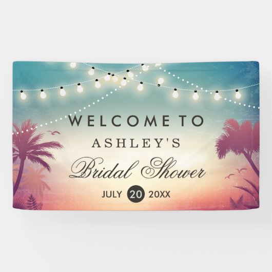 Brautparty Summer String Lights Palm Trees Banner (Horizontal)