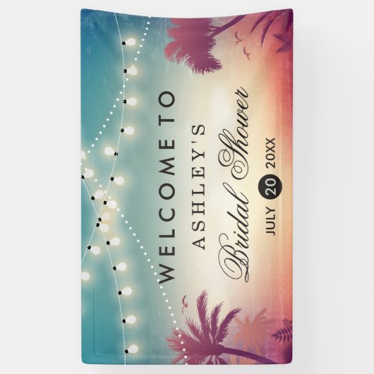 Brautparty Summer String Lights Palm Trees Banner (Vertikal)