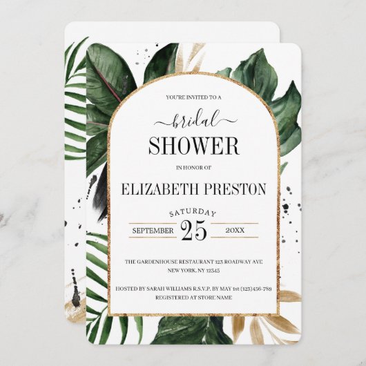 Brautparty "Summer Tropical Blätter Arch Frame" Einladung (Vorne/Hinten)