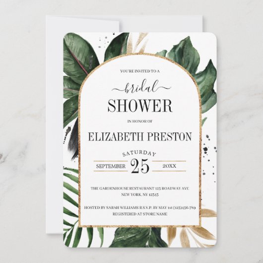 Brautparty "Summer Tropical Blätter Arch Frame" Einladung (Vorderseite)