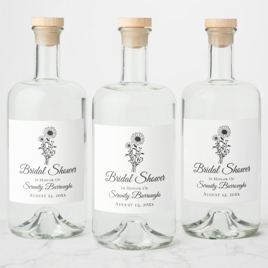 Brautparty Sunflower Hochzeit Rustikale Wildblumen Alkoholflaschenetikett (Flaschen)