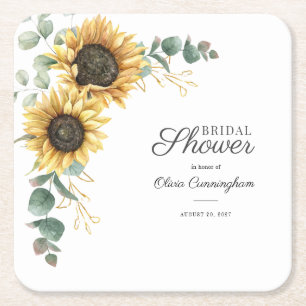 Brautparty Sunflower Imitats Gold Blumenschrift Rechteckiger Pappuntersetzer