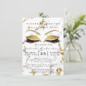 Brautparty Sweet 16. Augen Makeup Gold Marmor Einladung (Stehend Vorderseite)