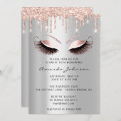 Brautparty Sweet 16. Glitzer Pink Silver Tropfen Einladung (Vorne/Hinten)