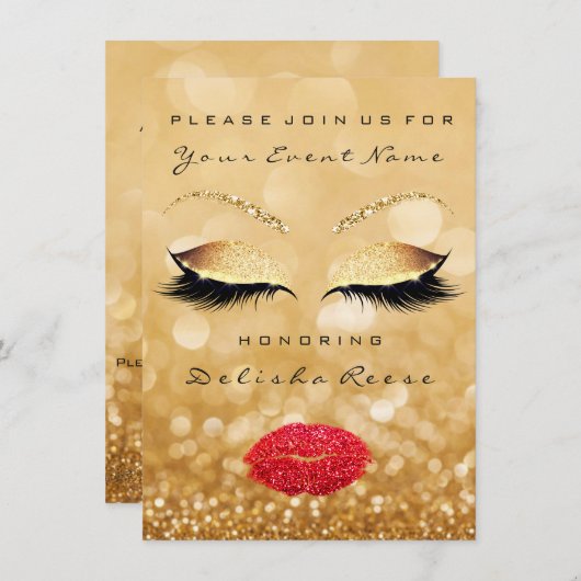 Brautparty Sweet 16. Gold Funkelnd Glitzer Rot Einladung (Vorne/Hinten)