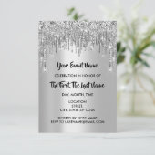 Brautparty Sweet 16. Gray Silver Glitzer Tropfen Einladung (Stehend Vorderseite)