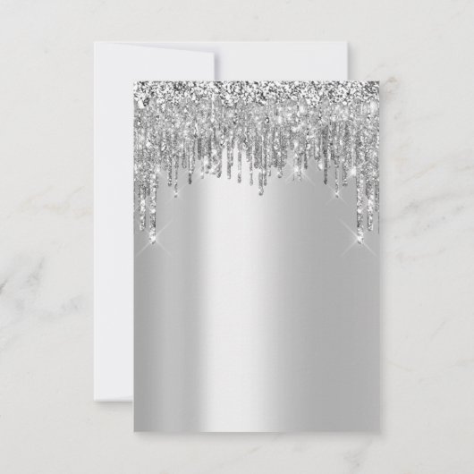 Brautparty Sweet 16. Gray Silver Glitzer Tropfen Einladung (Rückseite)