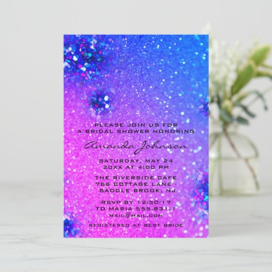 Brautparty Sweet 16. Holographic Glitzer Blue Einladung (Stehend Vorderseite)