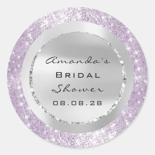 Brautparty Sweet 16. Lila Spark Glitzer Grau Runder Aufkleber (Vorderseite)