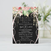 Brautparty Sweet 16. Pink Roses Blush Black Einladung (Stehend Vorderseite)