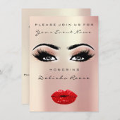 Brautparty Sweet 16. Red Kiss Lip Makeup Rose Einladung (Vorne/Hinten)