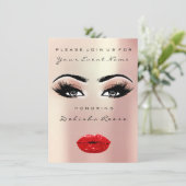 Brautparty Sweet 16. Red Kiss Lip Makeup Rose Einladung (Stehend Vorderseite)