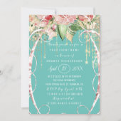 Brautparty Sweet 16. Rosa Rose Florals Aqua Einladung (Vorderseite)