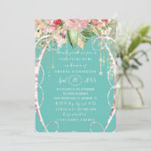 Brautparty Sweet 16. Rosa Rose Florals Aqua Einladung (Stehend Vorderseite)