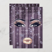 Brautparty Sweet 16. Rose Augen Glitzer Lila Einladung (Vorne/Hinten)