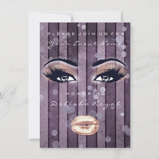 Brautparty Sweet 16. Rose Augen Glitzer Lila Einladung (Vorderseite)