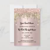 Brautparty Sweet 16. Rose Glitzer Tropfen Einladung (Vorderseite)