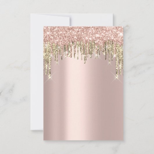Brautparty Sweet 16. Rose Glitzer Tropfen Einladung (Rückseite)