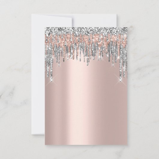 Brautparty Sweet 16. Rose Silver Glitzer Tropfen Einladung (Rückseite)