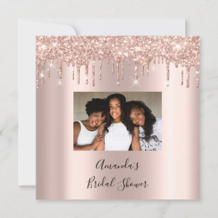 Brautparty Sweet 16. Tropfen Rose Gold Foto Einladung