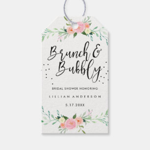 Brautparty-Tags mit Blumenstempel und Bubbly Geschenkanhänger