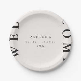 Brautparty Taupe und Schwarze Typografie Willkomme Pappteller