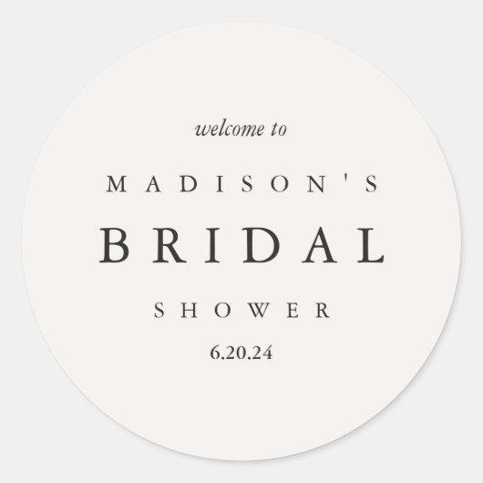 Brautparty Taupe und Schwarze Typografie Willkomme Runder Aufkleber (Vorderseite)