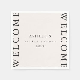 Brautparty Taupe und Schwarze Typografie Willkomme Serviette