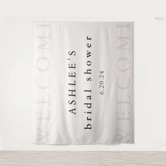 Brautparty Taupe und Schwarze Typografie Willkomme Wandteppich (Vorderseite)