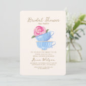 BRAUTPARTY TEA PARTY BLUME PINK BLUE EINLADUNG (Stehend Vorderseite)