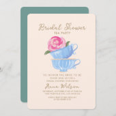 BRAUTPARTY TEA PARTY BLUME PINK BLUE EINLADUNG (Vorne/Hinten)