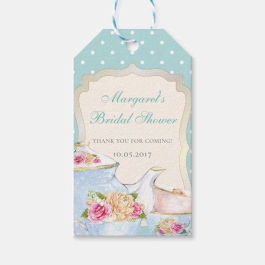 Brautparty Tea Party Danke Polka dot Geschenkanhänger (Vorderseite)