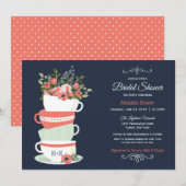 Brautparty Tea Party Einladung | Marine und Korall (Vorne/Hinten)