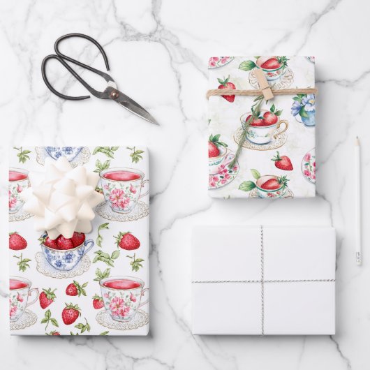Brautparty Tea Two Strawberry One Solid Color Geschenkpapier Set (Vorderseite)