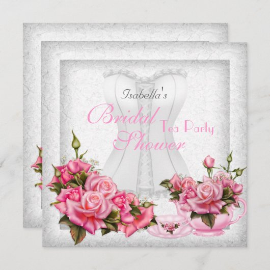 Brautparty Tea Wedding Hübsch Pink Rose Bouquet Einladung (Vorne/Hinten)