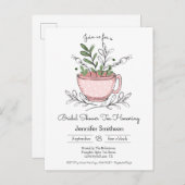 Brautparty Tea Whimsical Hand Drawn Tee Cup Einladungspostkarte (Vorne/Hinten)