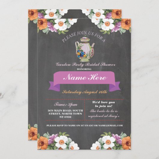 Brautparty Teapot Alice im Wunderland Einladung (Vorne/Hinten)