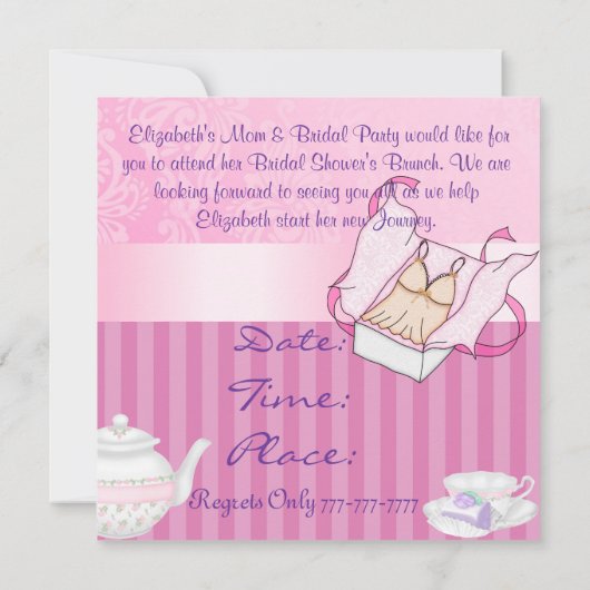 Brautparty Teapot & Teacup Damask Design Einladung (Rückseite)