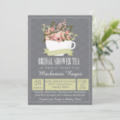 Brautparty-Tee-Einladung, weises Grün u. Rosa Einladung (Stehend Vorderseite)