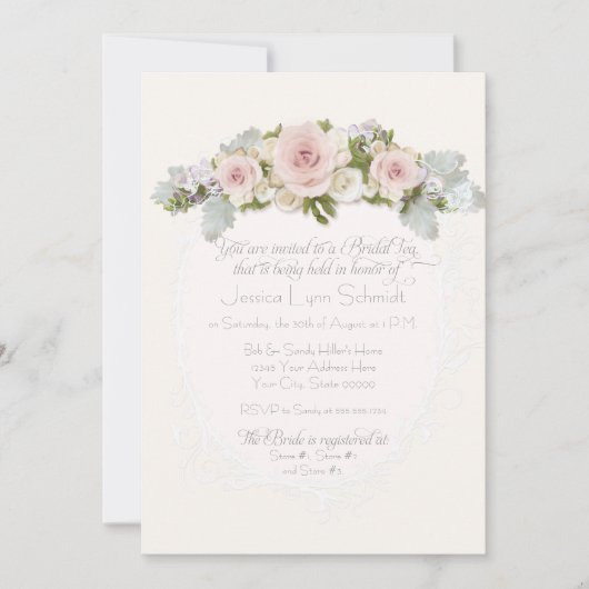 Brautparty Tee Hübsche Rose Sukkulentes Leaf Einladung (Vorderseite)