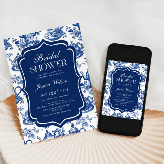 Brautparty Tee Party Blue Chinoiserie Einladung