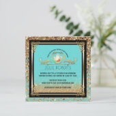 Brautparty Tee Party Blue Gold Einladung (Stehend Vorderseite)